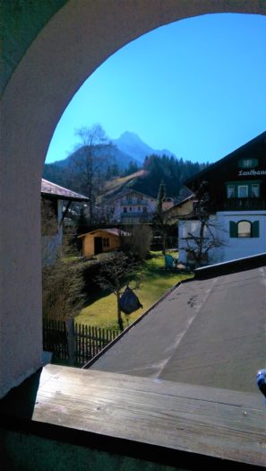 View of the Wettersteinspitze from our balcony in mittenwald