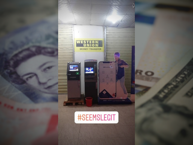 Suspicious ATMs in Vietnam with images of money in the background