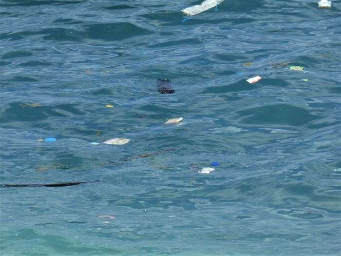 Trash in the ocean in Bali