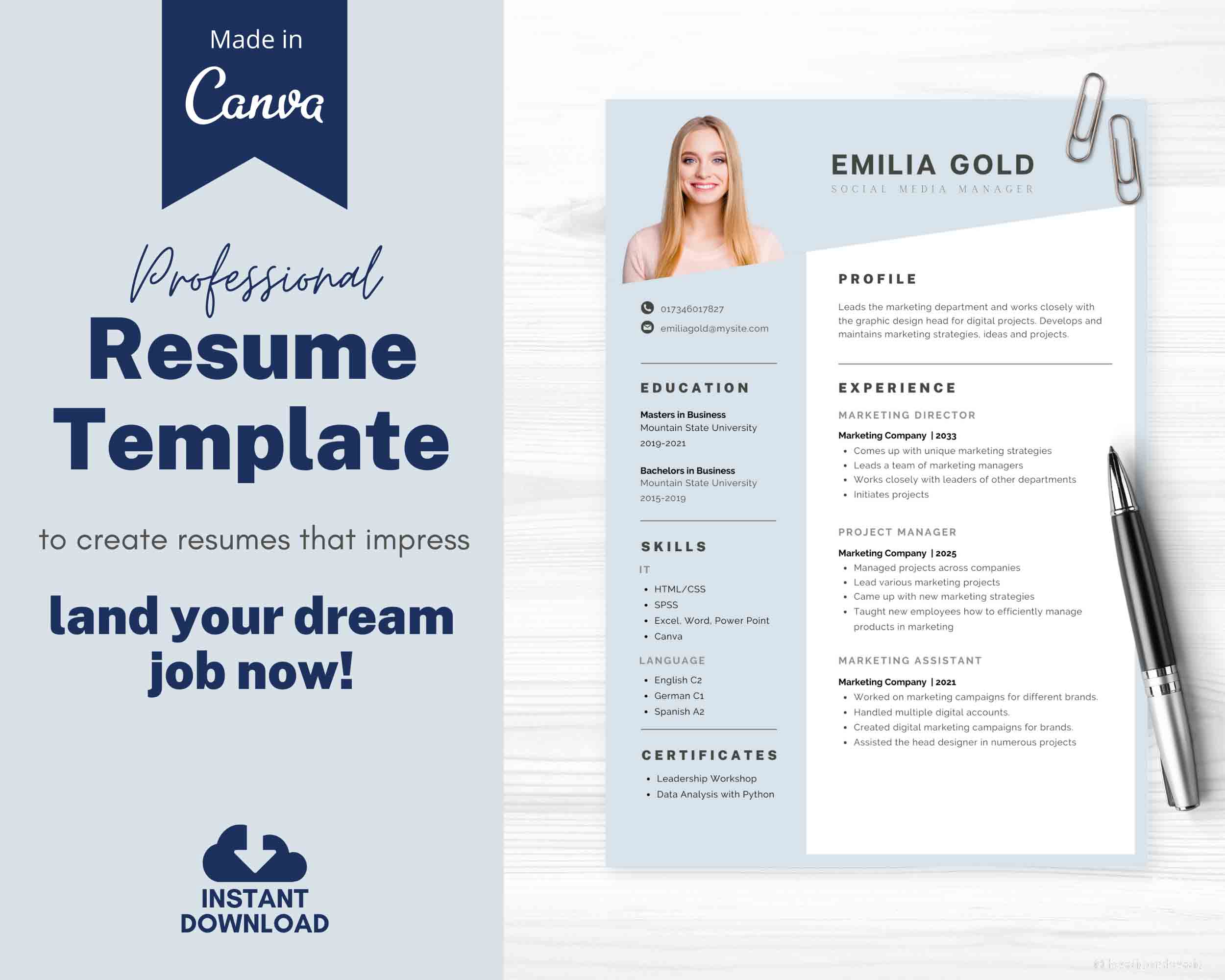 Professional Resume Template with Profile Picture