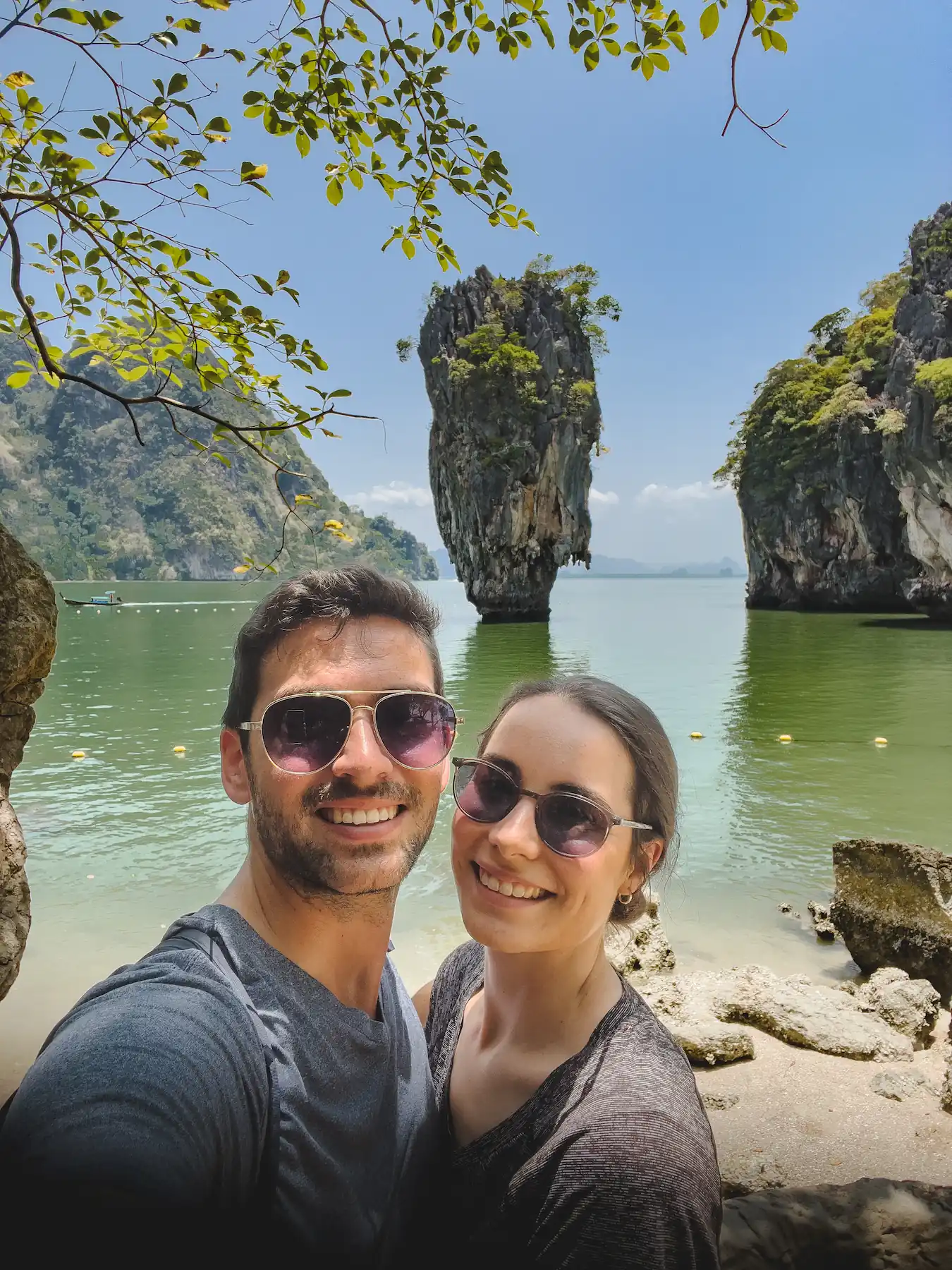 Couple selfie in front of James Bond Island in Thailand national park