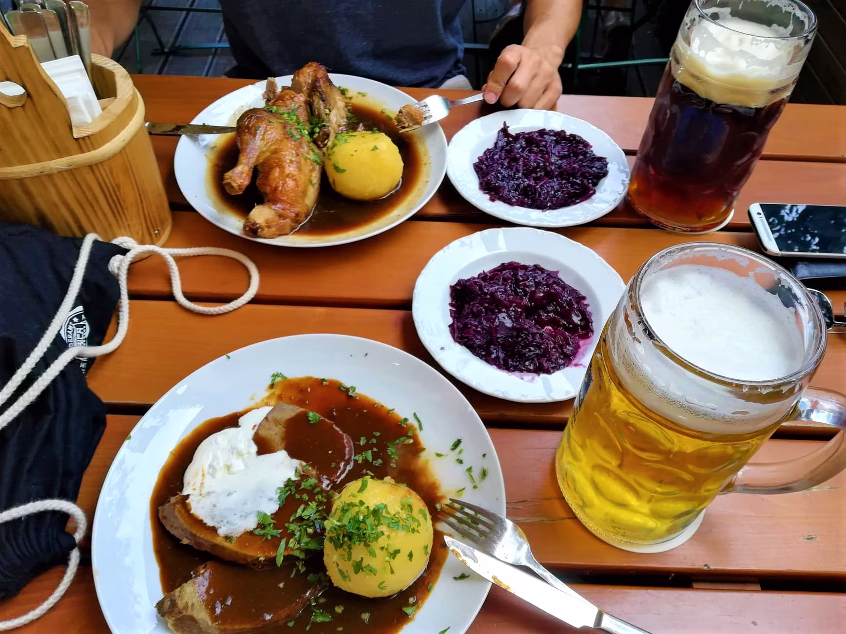Food and beers at Augustiner beer hall in Munich